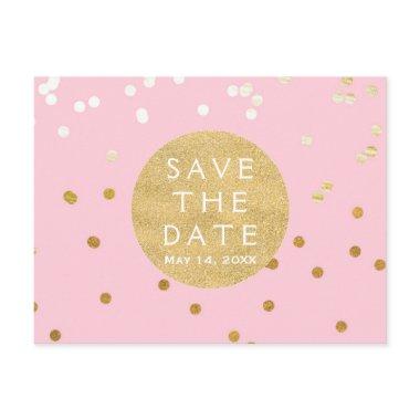 Pink & Gold Shiny Confetti Dots Save The Date Announcement Post