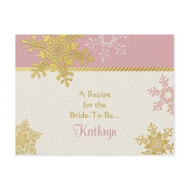 Pink Gold Snowflake Recipe Invitations for the Bride