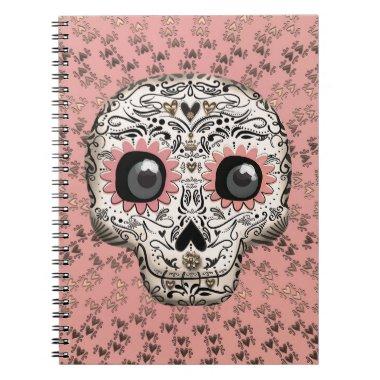 Pink & Gold Sugar Skull Whimsical Cute Notebook