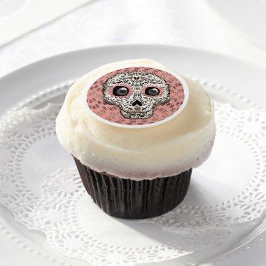 Pink & Gold Sugar Skull Whimsical Cute Party Edible Frosting Rounds