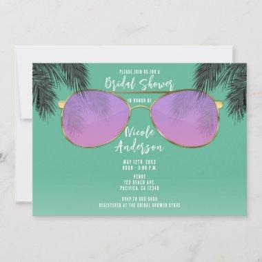 Pink & Gold Sunglasses Teal Summer Bridal Shower Invitations
