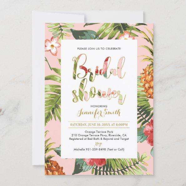 Pink & Gold | Tropical Bridal Shower Invitations