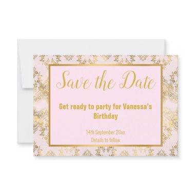 PINK GOLD VICTORIAN ELEGANT SAVE THE DATE PINK RSVP CARD