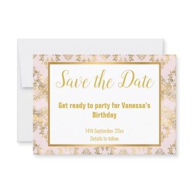 PINK GOLD VICTORIAN ELEGANT SAVE THE DATE RSVP CARD
