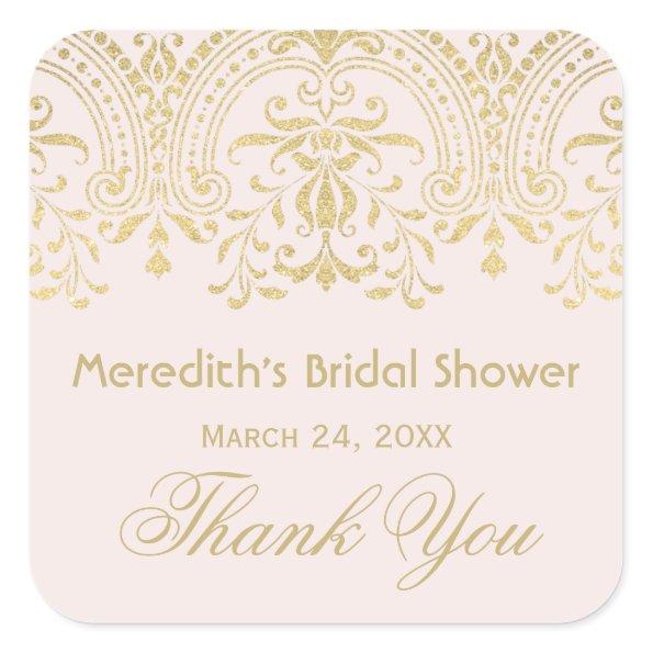 Pink Gold Vintage Glamour Wedding Bridal Shower Square Sticker