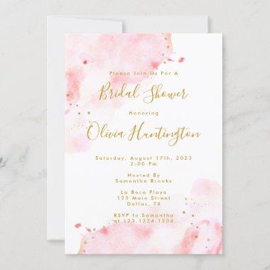 Pink Gold Watercolor Bridal Shower Invitations