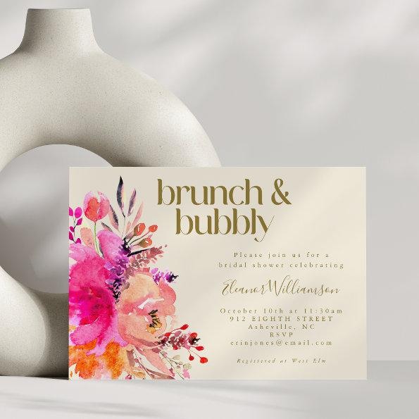 Pink Gold Watercolor Floral Bridal Brunch Message Invitations