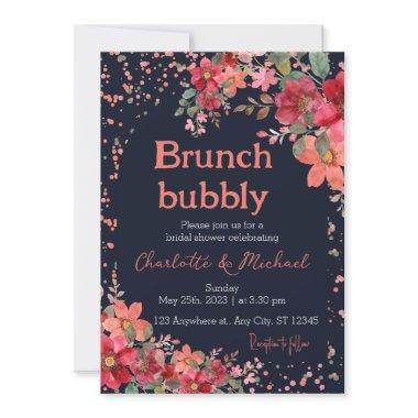 Pink Gold Watercolor Floral Bridal Shower Brunch Invitations