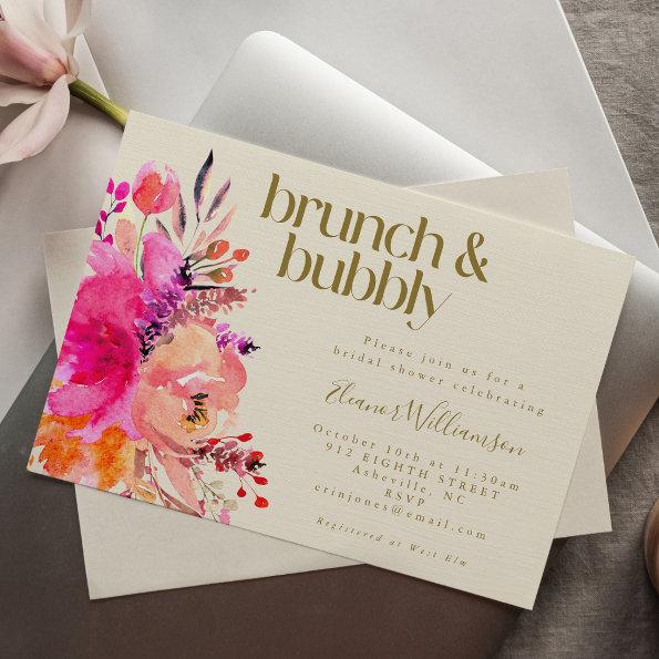 Pink Gold Watercolor Floral Bridal Shower Brunch Invitations