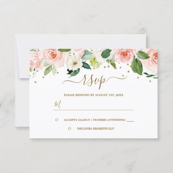 Pink Gold Watercolor Floral RSVP Card