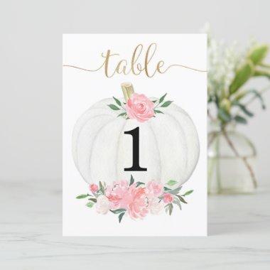 Pink gold white floral pumpkin 5"x7" table numbers