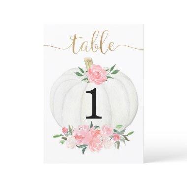 Pink gold white floral pumpkin 5"x7" table numbers