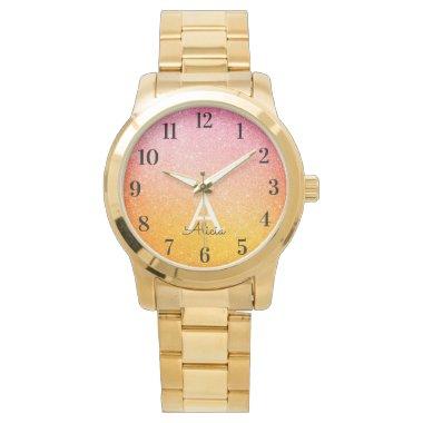 Pink Gold Yellow Glitter Watch