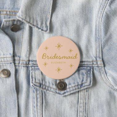 Pink Golden Calligraphy Stars Bridesmaid gift Button