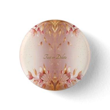 Pink Golden Leaves Floral Button