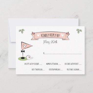 Pink Golf Ball and Bowtie Pin RSVP Cards