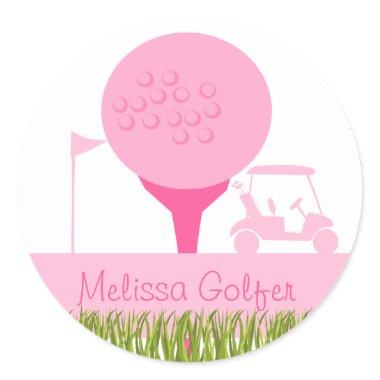 Pink Golf Date Classic Round Sticker