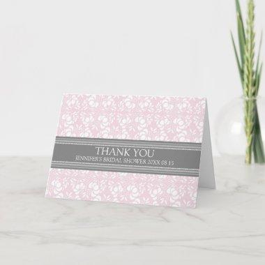 Pink Gray Damask Bridal Shower Thank You Invitations