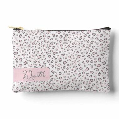 Pink Gray leopard pattern with name Accessory Pouch