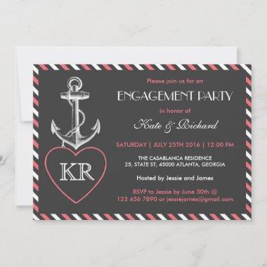 Pink Gray Nautical Anchor Engagement Party Invite