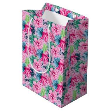 Pink Green Blue Floral Bright Tropical Birthday Medium Gift Bag