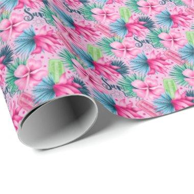 Pink Green Blue Flowers Birthday Bridal Shower Wrapping Paper