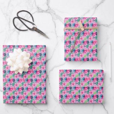 Pink Green Blue Flowers Birthday Bridal Shower Wrapping Paper Sheets