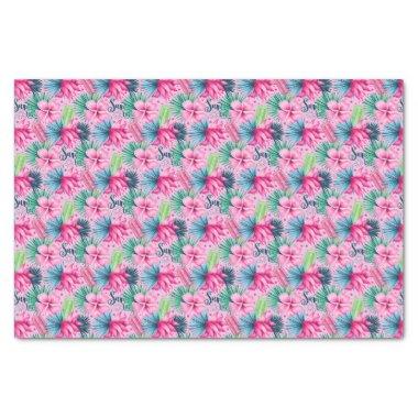 Pink Green Blue Flowers Floral Bright Tropical Tissue Paper