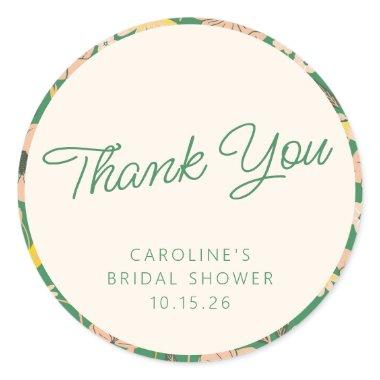 Pink Green Boho Floral Custom Shower Thank You Classic Round Sticker