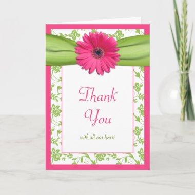 Pink Green Daisy Floral Wedding Thank You Invitations