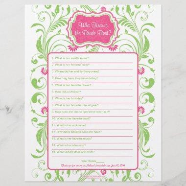 Pink Green Floral Bride Best Bridal Shower Game