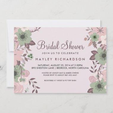 Pink Green Floral Garden Bridal Shower Invitations