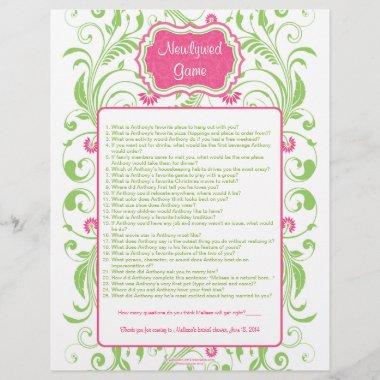 Pink Green Floral Newlywed Game Bridal Shower Game