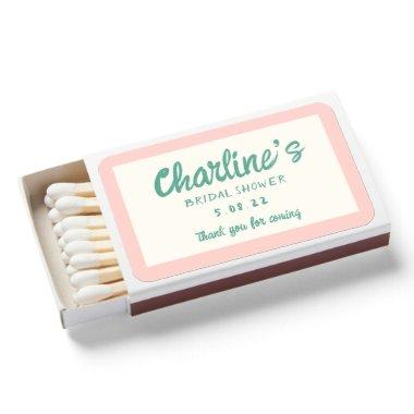 Pink & Green Handwriting Retro Bridal Shower Matchboxes