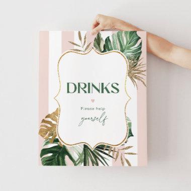Pink green stripes tropical Drinks help yourself Poster