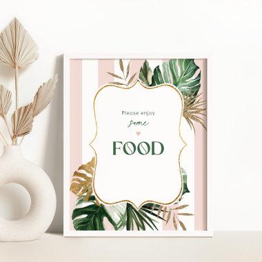 Pink green stripes tropical palm Food table sign