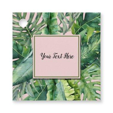 Pink & Green Tropical Leaves Sweet 16 Party Favor Tags