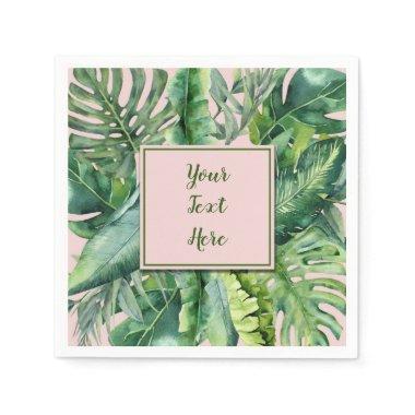 Pink & Green Tropical Leaves Sweet 16 Party Napkins