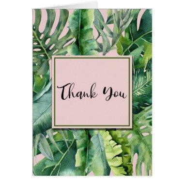 Pink & Green Tropical Leaves Thank You