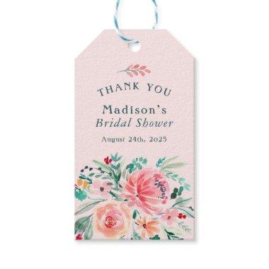 Pink Green Watercolor Floral Bridal Shower Gift Tags