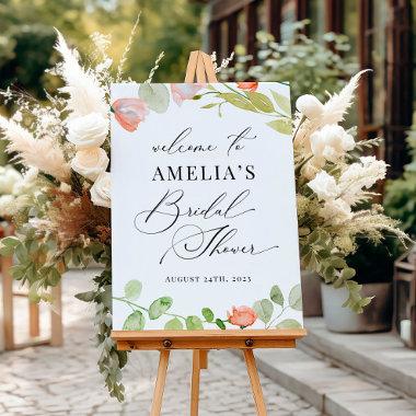 Pink Green Watercolor Floral Bridal Shower Welcome Poster