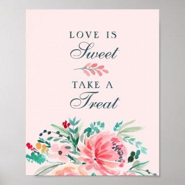 Pink Green Watercolor Floral Sweet Favor Sign