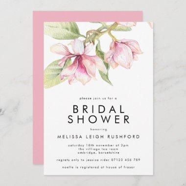 Pink & Green Watercolor Magnolia Bridal Shower Invitations