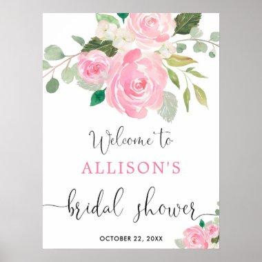 Pink greenery floral bridal shower welcome sign