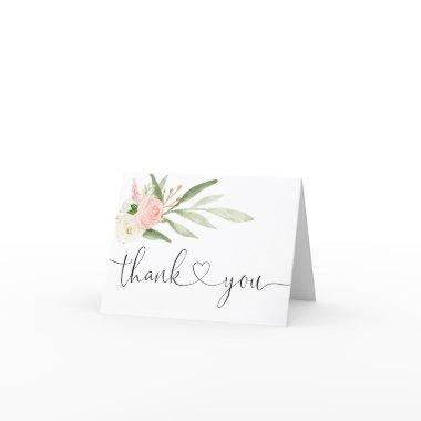 Pink greenery gold elegant script thank you