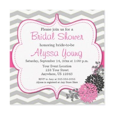 Pink Grey Chevron Bridal or Baby Shower Invite