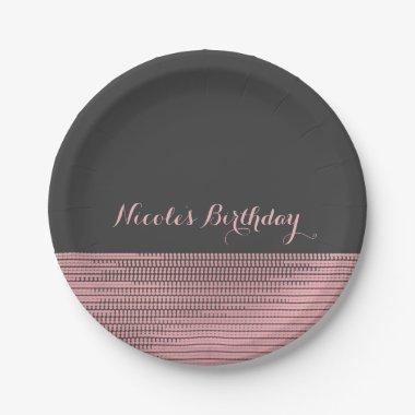 Pink & Grey Modern Glam Sequins Chic Elegant Party Paper Plates