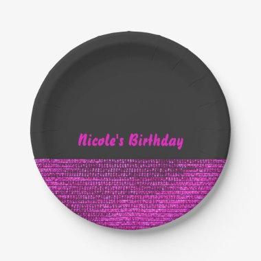 Pink & Grey Modern Glam Sequins Chic Party Paper Plates