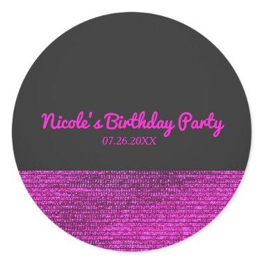 Pink & Grey Modern Glam Sequins Party Favor Custom Classic Round Sticker