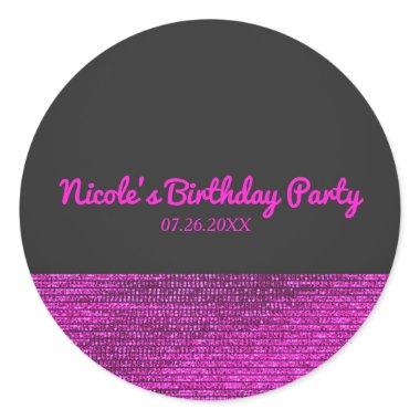 Pink & Grey Modern Glam Sequins Party Favor Custom Classic Round Sticker